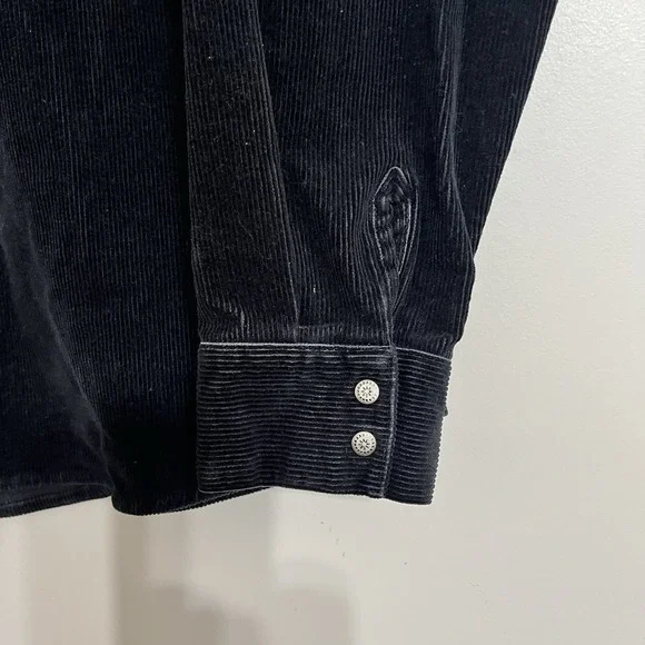 Cabelas Vintage Corduroy Jacket Black Size Medium Snap Button Collar Long Womens - Picture 2 of 6